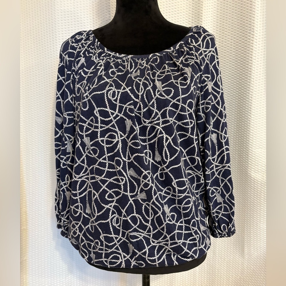 Michael Kors blue & white crew neck 3/4 sleeve blouse size small
